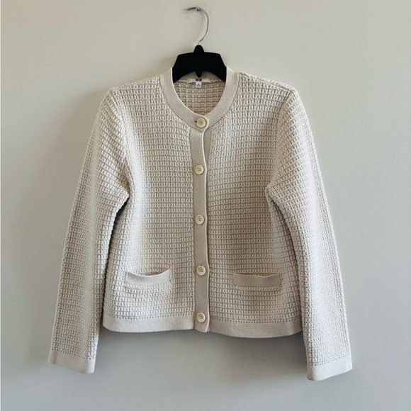 Uniqlo Sweaters - UNIQLO Cardigan Sweater Jacket Beige Knit Pockets Womens M Preppy Old Money